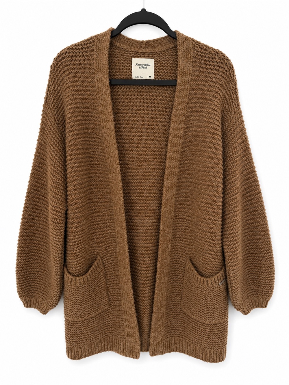 Abercrombie & Fitch Brown Cozy Chunky Knit Open Front Cardigan Sweater Pocket M